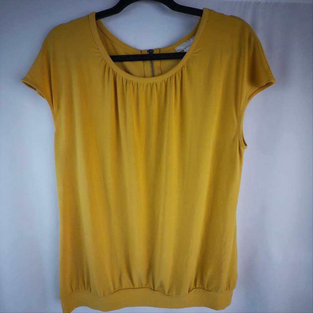 Worthington Stretch Yellow Pleated Short Sleeve Top Size Large